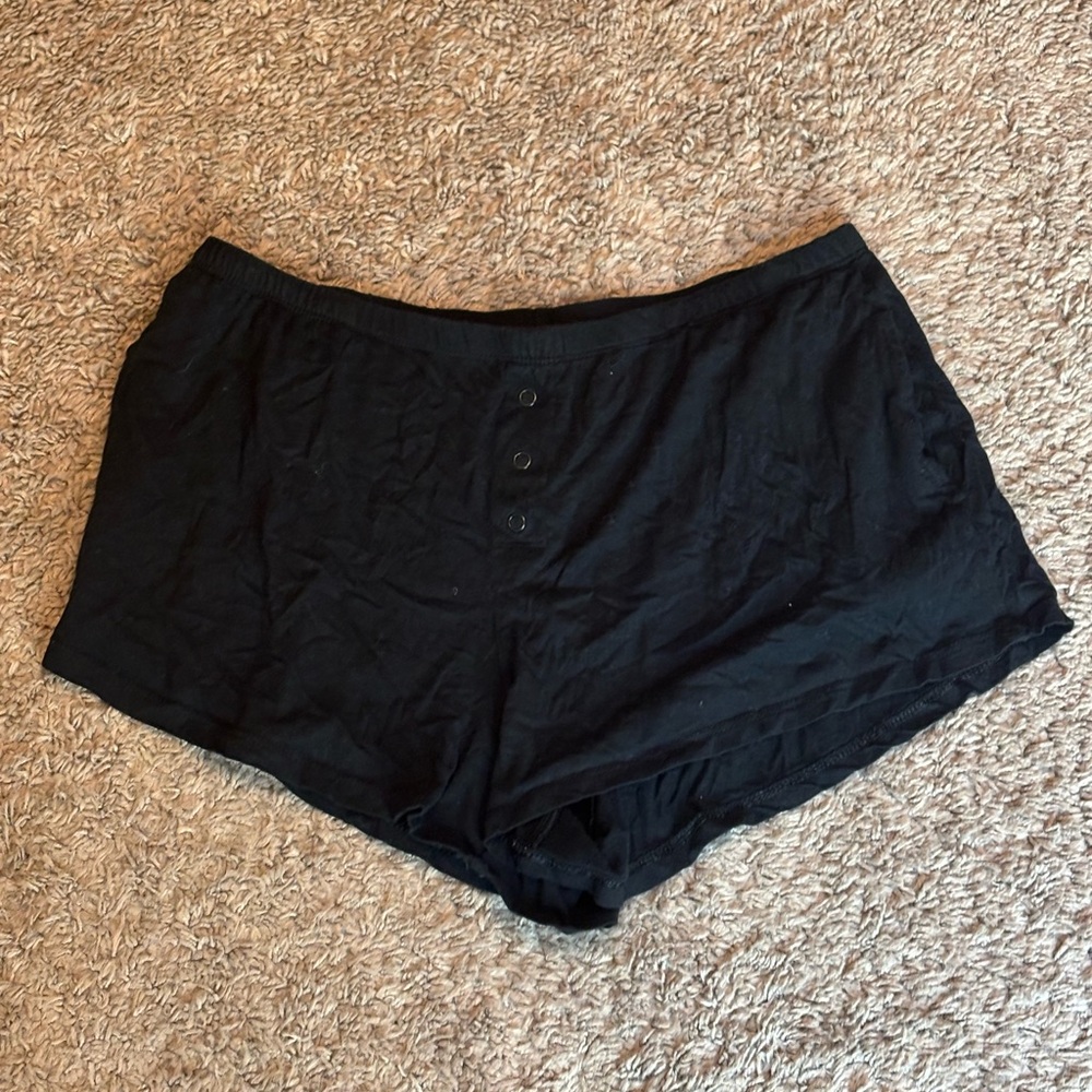 Black Button-Front Sleep Shorts